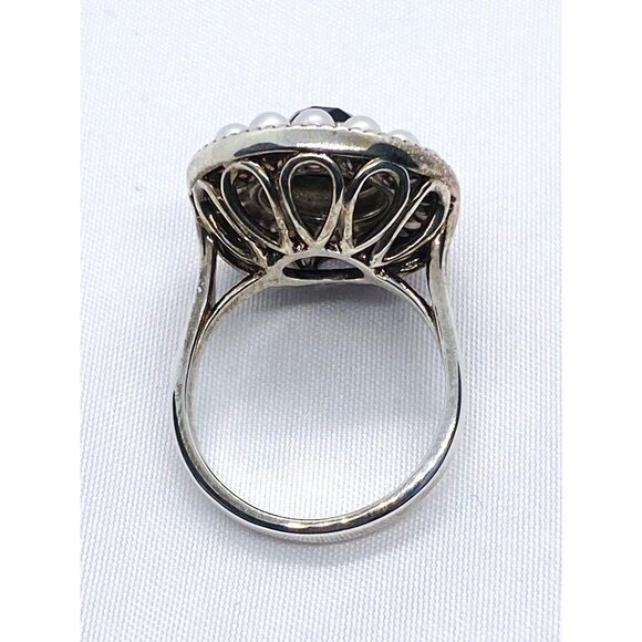 Tiffany & Co 925 Ziegfeld Pearl & Onyx Cocktail Circle Ring sz 8 - Picture 5 of 9